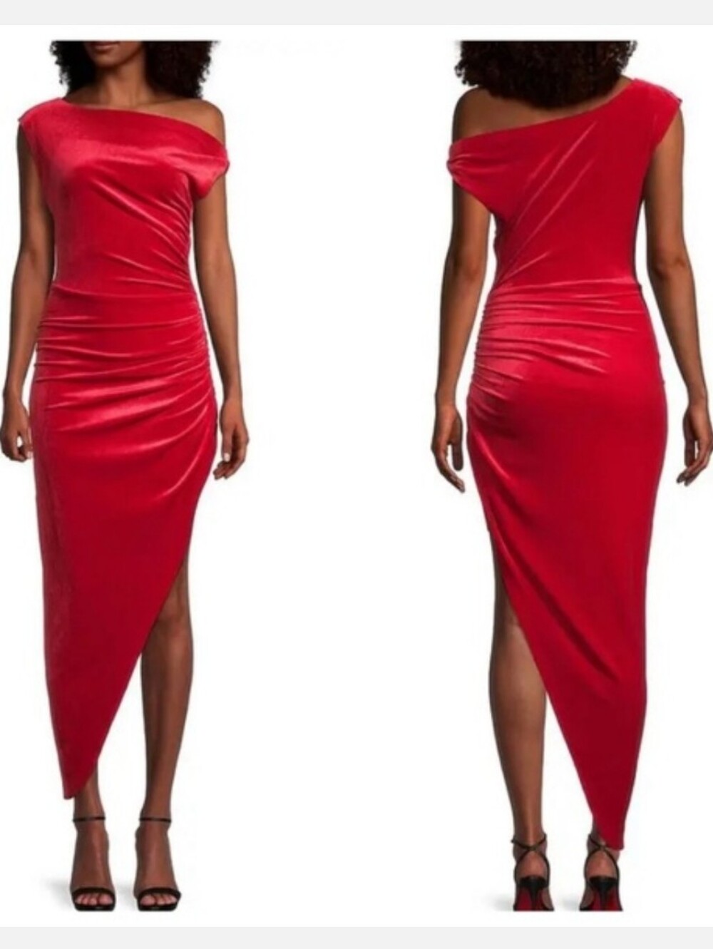 NWT Norma Kamali Velvet Drop Shoulder Drape Waist Dress Tango Red Large